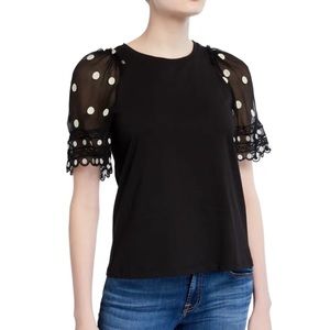 Rebecca Taylor Dot-Embroidered Jersey Short-Sleeve Shirt